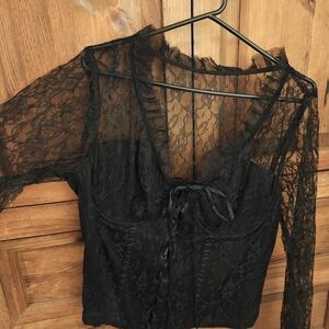 Black Lace Long Sleeve Corset Top